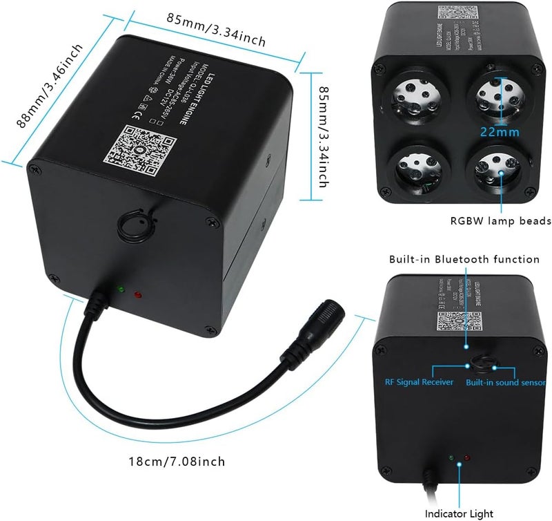 AKEPO 4 Color 36W RGBW Twinkle Fiber Optic Light Source Only, 4 Ports RGBW Twinkle + Music Activated + Bluetooth APP Control + 28-Key Remote Control for Car Home Starlight Headliner - Image 4